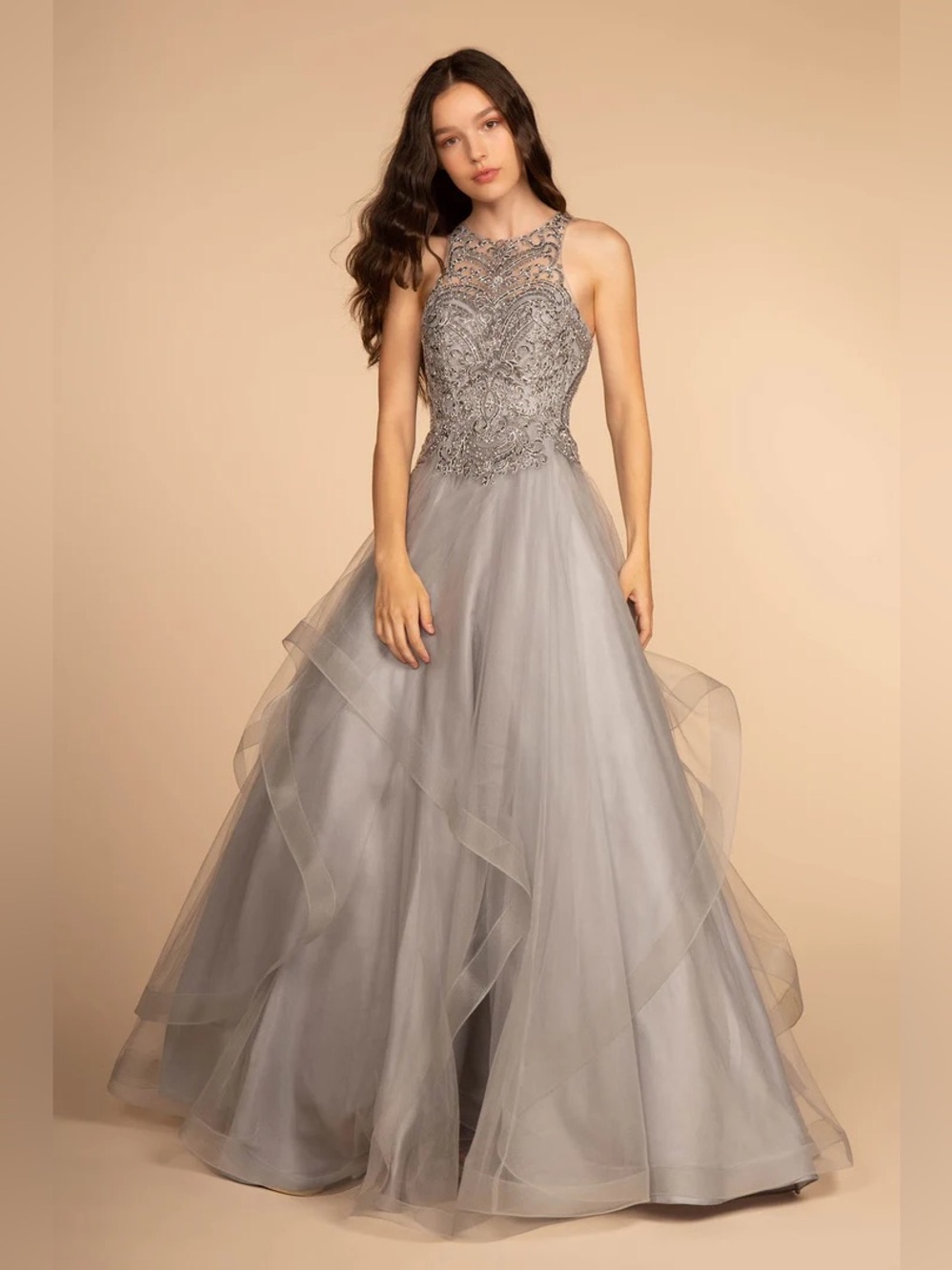Gls by Gloria Silver Tulle Prom Dress GL2528P
